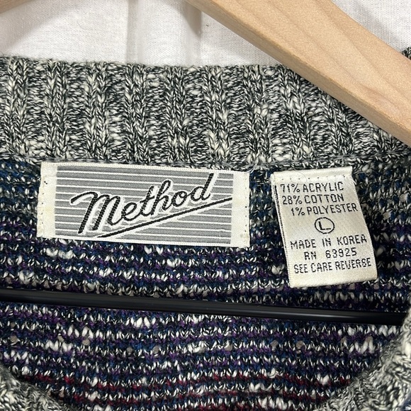 Method Vintage Crew Neck Geo Print Gray Blue Pullover Sweater Mens Size Large - Picture 5 of 9